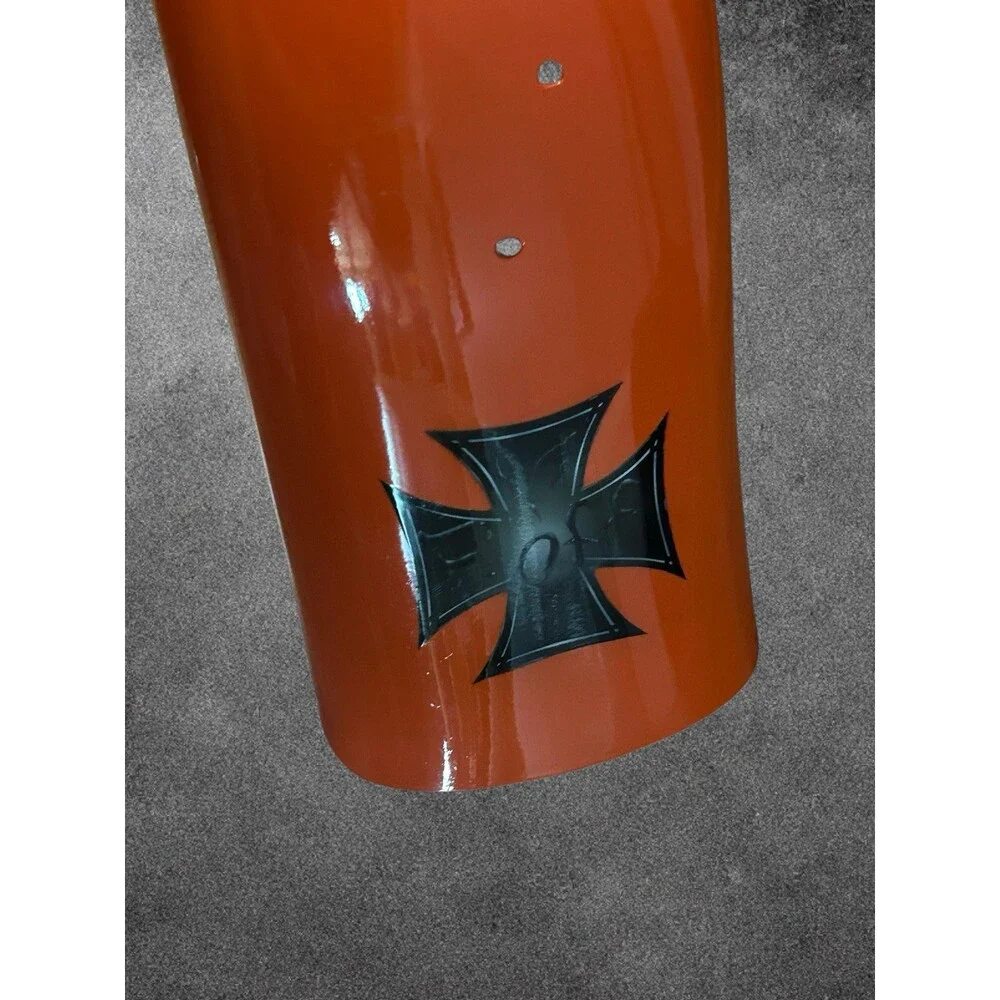 Custom Painted Chopper Tin Set – Gloss Orange with Winged Iron Cross